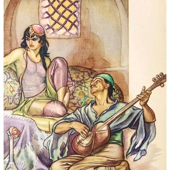 1937 Man Playing Tar Lute Persian Art Hajji Baba Baldridge Plate Print DWSS22